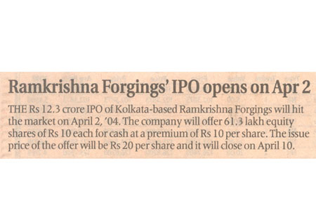 Ramkrishna Forgings’ IPO opens on Apr 2, The Assam Tribun