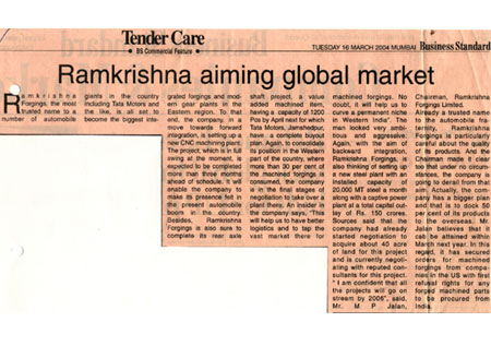 Ramkrishna aiming global market, Business Standard (Kolkata)